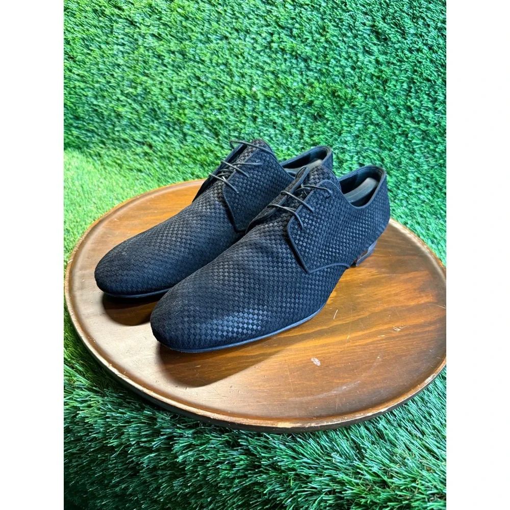 Louis Vuitton Black Damier Infini Suede Derby Dress Shoes LV Logo Heel Italy